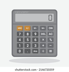 Dark electronic calculator in flat style. Pocket calculators for finance, business, math, and education, Digital keypad math device, vector illustration.