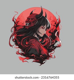 Dark Elegance: Intriguing Vector Art Featuring a Beautiful and Dangerous She-Devil