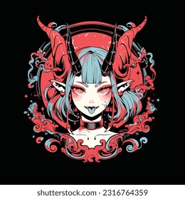 Dark Elegance: Intriguing Vector Art Featuring a Beautiful and Dangerous She-Devil