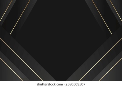 Dark elegant background abstract shape with gold line and copy space