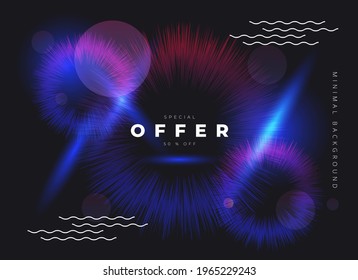 Dark elegant background with glowing and sparkle colors and wavy lines and lettering special offer 
