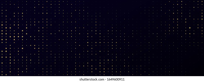 Dark elegant seamless pattern in retro style with a little golden stars. Premium royal birthday party. Festive poster BG template. Burst background for Invitation card. Black Friday. Exclusive flyer