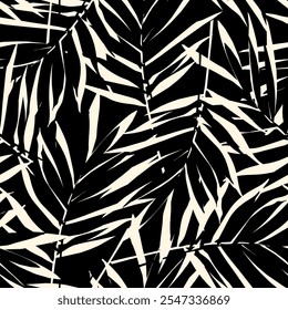 Dark elegant tropical palm tree leaves floral pattern