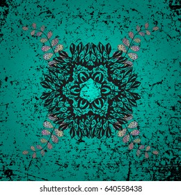 Dark element on blue background. Ornate vector decoration. Vintage baroque floral pattern in dim over blue. Luxury, royal and Victorian concept.