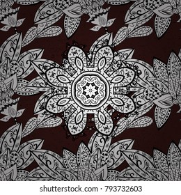 Dark element on brown colors. Dark floral wallpaper. Damask background. Seamless pattern. Light brown floral ornament in baroque style.