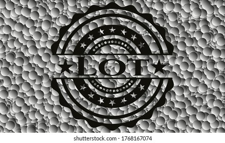 Mucho emblema oscuro con fondo de burbujas grises. Ilustración vectorial. Detallado. 