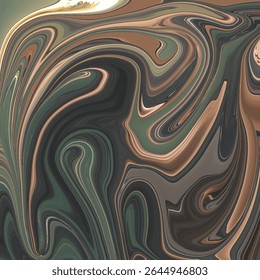 Esmeralda escura e cobre-tonificado marmoreado espiral arte com movimento dinâmico e contraste arrojado, ideal para fundos luxuosos ou projetos de arte abstrata de alto impacto.

