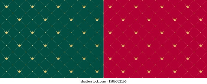  Dark emerald green and red ( marsala, burgundy, maroon) seamless xmas pattern. Premium royal party. Luxury template backdrop for king, little prince, princess, queen happy birthday. Merry Christmas