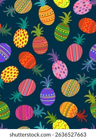 dark emerald tropical seamless pineapple pattern abstract summer background bright exotic fruit design decorative vibrant art textile digital illustration