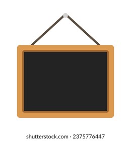 dark empty school blackboard isolated on white background, chalkboard with wooden frame on rope, vector template blackboard for design