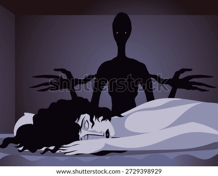 dark entity apparition while a woman sleeps in her room
