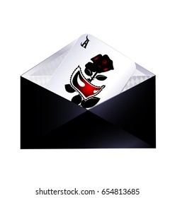 dark envelope and abstract card with mask