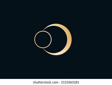 Dark esoteric logo, gold moon symbol isolated, mystic vector icon, alchemy occult sign, magic planets solar, astrology circle logotype, universe flat minimalist concept, zodiac elements, witch art