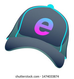 Dark esports cap, hat on isolated background, bright flat icon with pink and blue colors. cap with e letter