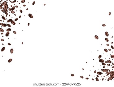 Dark EspressoCoffee Drawn Vector White Background. Abstract Seed Backdrop. Black Sketch Arabic Wallpaper. Organic Grain Poster.
