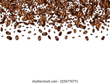 Dark EspressoCoffee Graphic Vector White Background. Organic Arabic Wallpaper. Brown Abstract Seed Illustration. Sketch Robusta Design.