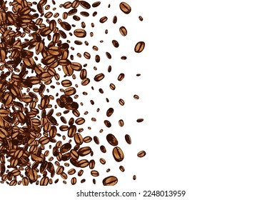 Dark EspressoCoffee Sketch Vector White Background. Graphic Grain Pattern. Black Roasted Arabic Illustration. Drawn Robusta Texture.