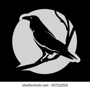 Dark Evil heraldic raven. Mascot, logotype, label.