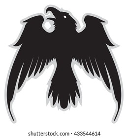 Dark Evil heraldic raven with spread wings. Mascot, logotype, label.