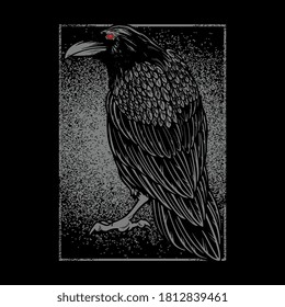 Dark evil raven for halloween theme tattoo and t-shirt design. Vintage crow symbol of gothic, halloween, fear. Hunter bird. Great for greeting cards, invitations, for printing on T-shirts and more