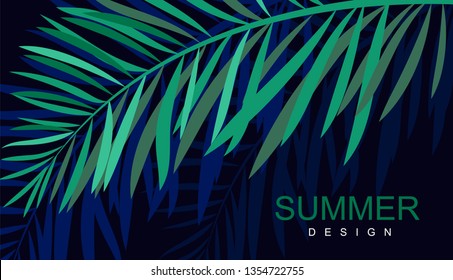
Dark exotic tropical vector design for banner or  with green palm leaves. Vector illustration