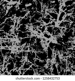 Dark expressive abstract roughly scratced seamless pattern. Black randomly cracked and stained grunge background.Old damaged texture.Textile, fabric, package, poster, print, wrapping, wallpaper design