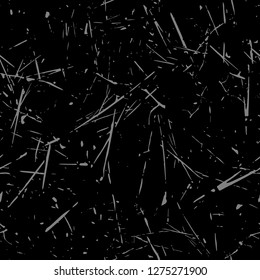 Dark expressive abstract roughly scratced seamless pattern. Black randomly cracked and stained grunge background.Old damaged texture.Textile, fabric, package, poster, print, wrapping, wallpaper design