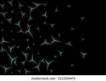 Dark Facet Background Black Vector. Blue Neon Triangular Technology. Crystal Design Backdrop. Obsidian Mosaic Texture.