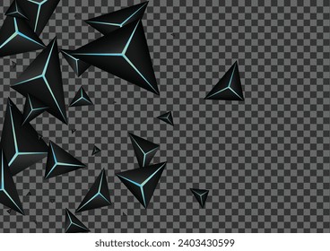 Dark Facet Background Transparent Vector. Onyx Crystal Elegant. Triangular Poly Illustration. Jet Black Creative Texture.