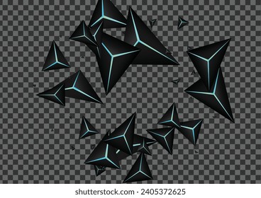Dark Facet Background Transparent Vector. Obsidian Triangular Design. Prism Digital Template. Onyx Decorative Backdrop.