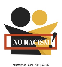 Dark and fair skin characters no racism isolated emblem vector equality and tolerance logo solidarity campaign love and friendship humanity action stop discrimination nations and ethnicity support