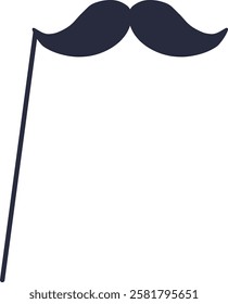 Dark fake mustache prop on a stick, perfect for adding a playful touch to parties, celebrations, and costume events, bringing humor and disguise to any occasion