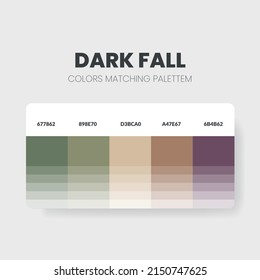 Farbpaletten oder Farbschemata für dunkle Herbstfälle sind Trends und Farbenführer in diesem Jahr. Farbtöne in RGB oder HEX. Eine Farbeuhr für dunkle Herbstmode, Wohnungs- oder Innendesign