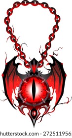 Dark Fantasy Devil Amulett mit glühendem Auge und flammenden Kettenringen
