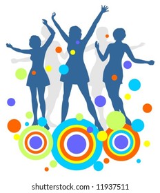 Dark female dancing silhouettes and abstract pattern on a white background.