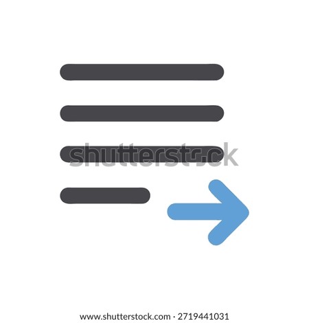 Dark flat icon showing a list and an arrow pointing to the right. Simple and modern style.