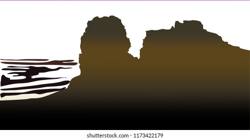 dark flat silhouettes of high mountains with desert isolated on white background. vector illustration