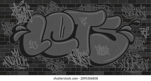Dark Flat Urban Brick Wall With Some Graffiti Street Art Lettering Texture Decorative Background Vector Illustration 