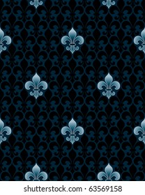 dark fleur-de-lys seamless pattern (vector tileable background)