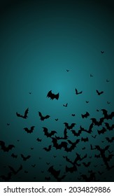 Dark Flock Flying Vector Blue Background. Vampire Gothic Poster. Spooky Silhouette Banner. Shadow Pattern.