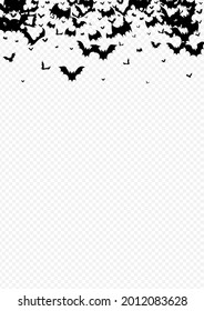 Dark Flock Spooky Vector Transparent Background. Dracula Flying Backdrop. Shadow Monster Banner. Abstract Pattern.