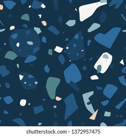 Dark Floor Terrazzo Design Flat Seamless Pattern Classic Italian Type Texture Floor Venetian Style Layout Composed Natural Stone Granite Quartz Glass Concrete Marble Vector Illustration Trendy Style