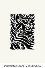 Dark Floral abstract elements. Botanical composition. Modern trendy Matisse minimal style. Floral poster, invite. Vector arrangements for greeting card or invitation design