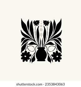 Dark Floral abstract elements. Botanical composition. Modern trendy Matisse minimal style. Floral poster, invite. Vector arrangements for greeting card or invitation design