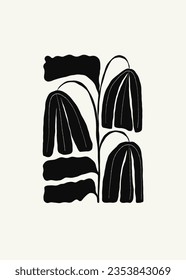 Dark Floral abstract elements. Botanical composition. Modern trendy Matisse minimal style. Floral poster, invite. Vector arrangements for greeting card or invitation design