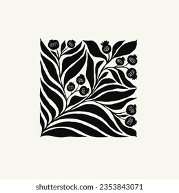 Dark Floral abstract elements. Botanical composition. Modern trendy Matisse minimal style. Floral poster, invite. Vector arrangements for greeting card or invitation design