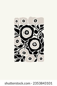Dark Floral abstract elements. Botanical composition. Modern trendy Matisse minimal style. Floral poster, invite. Vector arrangements for greeting card or invitation design