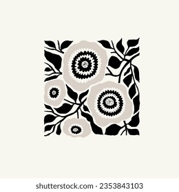 Dark Floral abstract elements. Botanical composition. Modern trendy Matisse minimal style. Floral poster, invite. Vector arrangements for greeting card or invitation design