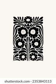 Dark Floral abstract elements. Botanical composition. Modern trendy Matisse minimal style. Floral poster, invite. Vector arrangements for greeting card or invitation design