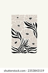 Dark Floral abstract elements. Botanical composition. Modern trendy Matisse minimal style. Floral poster, invite. Vector arrangements for greeting card or invitation design